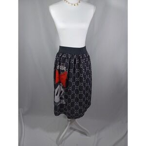 Minnie Mouse Skirt Womens Black Midi A-Line Elastic Waist Cartoon Print Italy